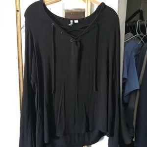 Lace up front bell sleeve plus size top
